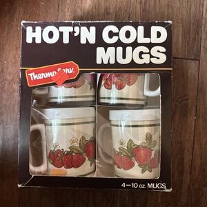 Vintage Thermo-Serv Hot n Cold Mugs Set Of 4 10 Oz Fishing MCM Woodgrain NEW‎